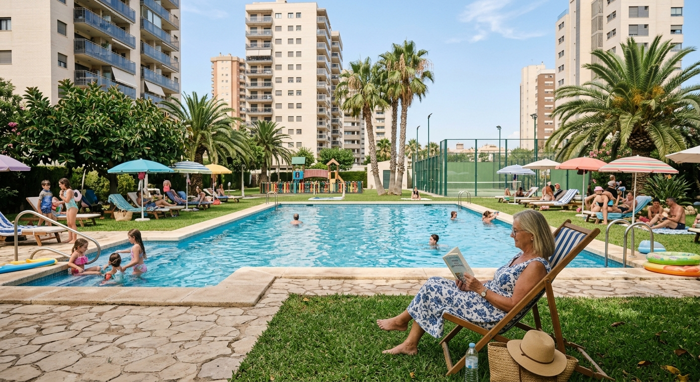 Piscina vecinal, imagen creada con IA